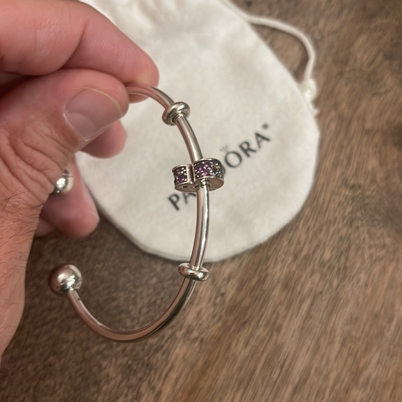 Pandora Open Cuff Bracelet with Heart Shaped Charm - NWOT - Picture 3 of 7